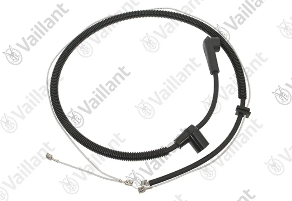 Vaillant Kabelbaum mit Zündleitung, flexiblem Mantel und zwei Anschlusssteckern. Geeignet für spezifische Vaillant Gerätemodelle.